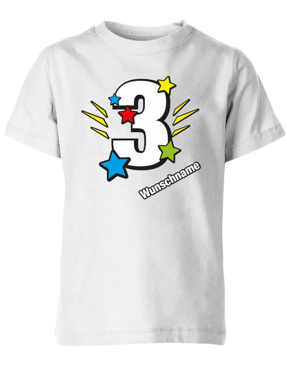 T-Shirt 3 Geburtstag Bunte Sterne mit einer großen 3 personalisiert mit Name