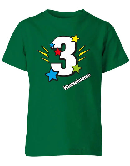 T-Shirt 3 Geburtstag Bunte Sterne mit einer großen 3 personalisiert mit Name