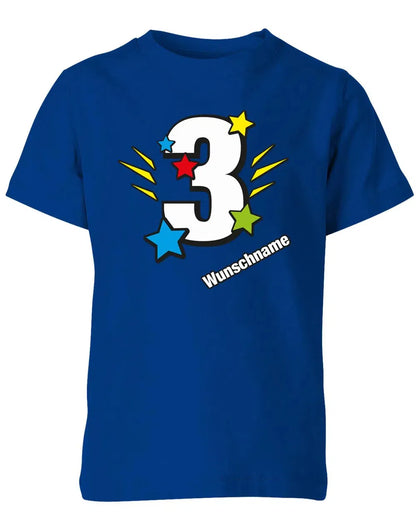 T-Shirt 3 Geburtstag Bunte Sterne mit einer großen 3 personalisiert mit Name
