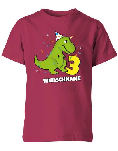 T-Shirt 3 Geburtstag Dinosaurier personalisiert mit Name für Junge