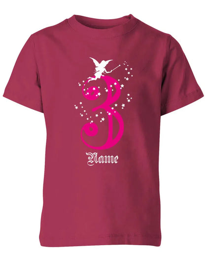 T-Shirt 3 Geburtstag Fee mit Glitzersternchen personalisierbar mit Name für Mädchen