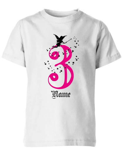 T-Shirt 3 Geburtstag Fee mit Glitzersternchen personalisierbar mit Name für Mädchen