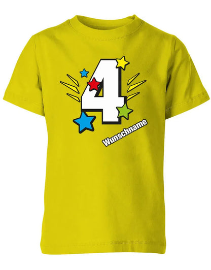 T-Shirt 4 Geburtstag Bunte Sterne mit einer großen 4 personalisiert mit Name
