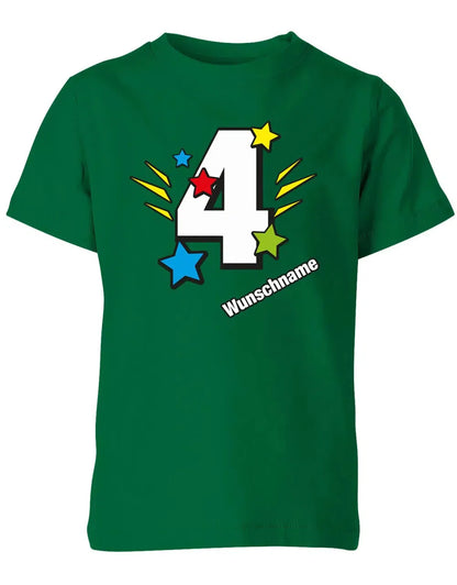 T-Shirt 4 Geburtstag Bunte Sterne mit einer großen 4 personalisiert mit Name