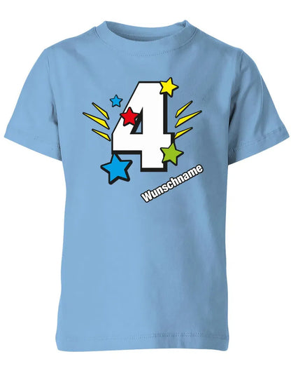 T-Shirt 4 Geburtstag Bunte Sterne mit einer großen 4 personalisiert mit Name