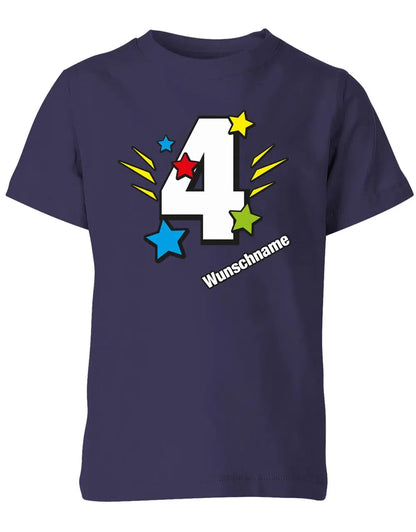 T-Shirt 4 Geburtstag Bunte Sterne mit einer großen 4 personalisiert mit Name