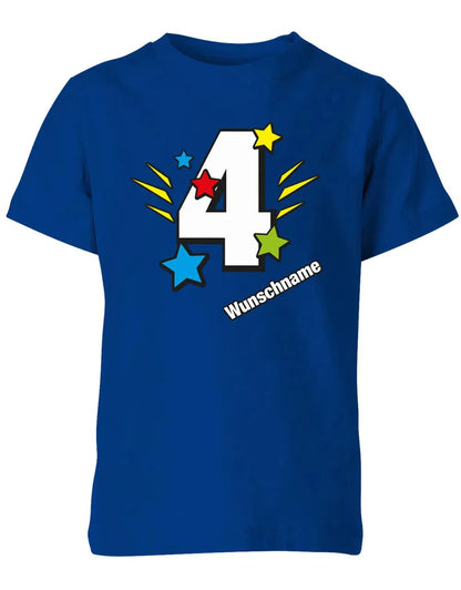 T-Shirt 4 Geburtstag Bunte Sterne mit einer großen 4 personalisiert mit Name