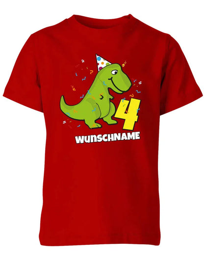 T-Shirt 4 Geburtstag Dinosaurier personalisiert mit Name für Junge
