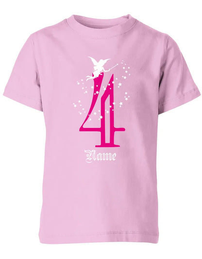 T-Shirt 4 Geburtstag Fee mit Glitzersternchen personalisierbar mit Name für Mädchen