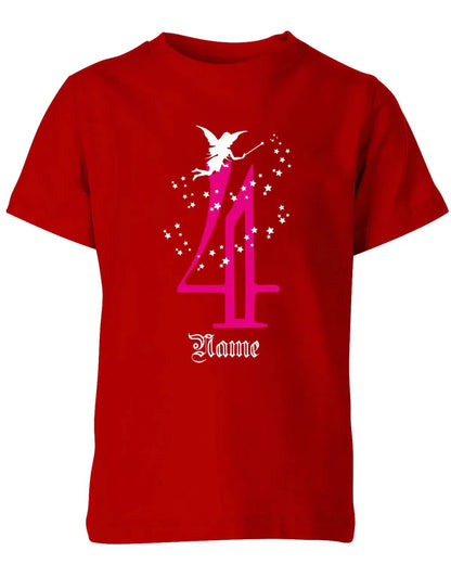 T-Shirt 4 Geburtstag Fee mit Glitzersternchen personalisierbar mit Name für Mädchen