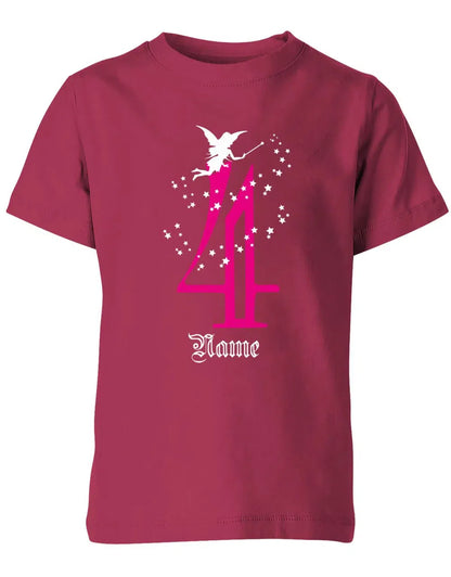 T-Shirt 4 Geburtstag Fee mit Glitzersternchen personalisierbar mit Name für Mädchen