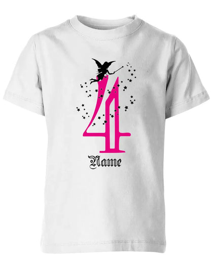 T-Shirt 4 Geburtstag Fee mit Glitzersternchen personalisierbar mit Name für Mädchen