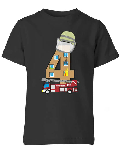 T-Shirt 4 Geburtstag Feuerwehr Junge und Mädchen