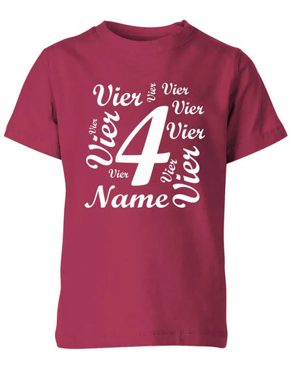 T-Shirt 4 Geburtstag Ganz viele Vieren personalisierbar mit Name für Jungen und Mädchen