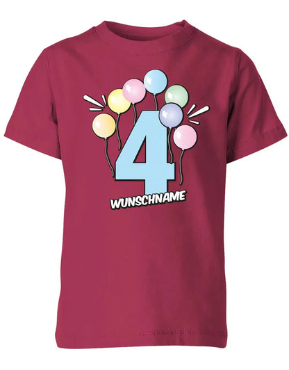 T-Shirt 4 Geburtstag Pastell Luftballons personalisiert mit Name für Junge und Mädchen
