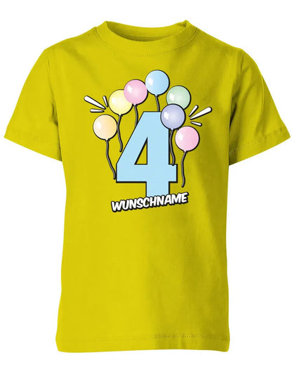 T-Shirt 4 Geburtstag Pastell Luftballons personalisiert mit Name für Junge und Mädchen