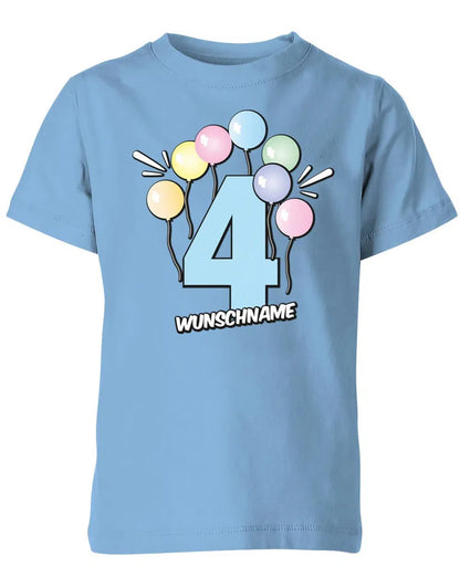 T-Shirt 4 Geburtstag Pastell Luftballons personalisiert mit Name für Junge und Mädchen