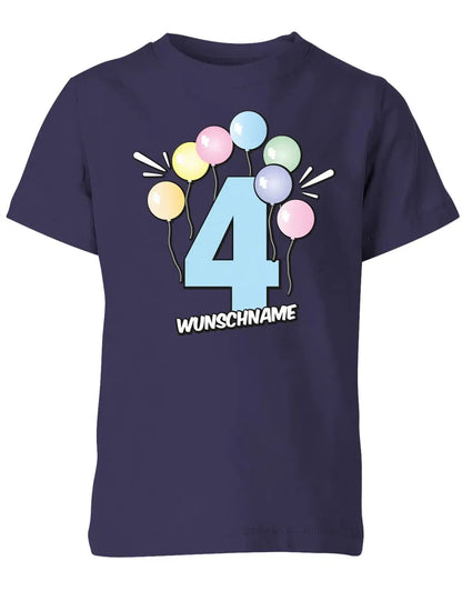 T-Shirt 4 Geburtstag Pastell Luftballons personalisiert mit Name für Junge und Mädchen