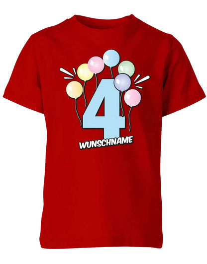 T-Shirt 4 Geburtstag Pastell Luftballons personalisiert mit Name für Junge und Mädchen