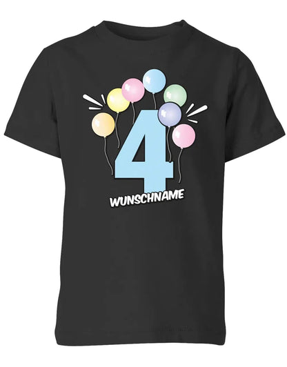 T-Shirt 4 Geburtstag Pastell Luftballons personalisiert mit Name für Junge und Mädchen