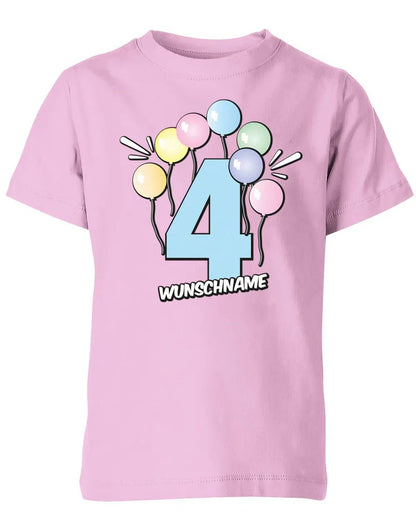 T-Shirt 4 Geburtstag Pastell Luftballons personalisiert mit Name für Junge und Mädchen