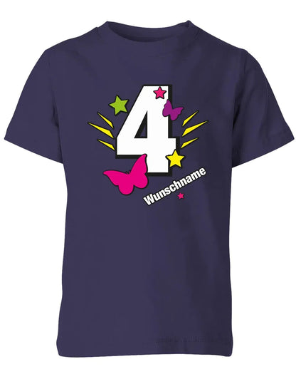 T-Shirt 4 Geburtstag Schmetterlinge und Sterne mit einer großen 4 personalisiert mit Name
