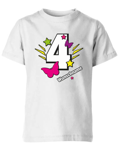 T-Shirt 4 Geburtstag Schmetterlinge und Sterne mit einer großen 4 personalisiert mit Name