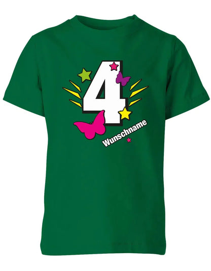 T-Shirt 4 Geburtstag Schmetterlinge und Sterne mit einer großen 4 personalisiert mit Name