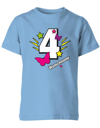 T-Shirt 4 Geburtstag Schmetterlinge und Sterne mit einer großen 4 personalisiert mit Name