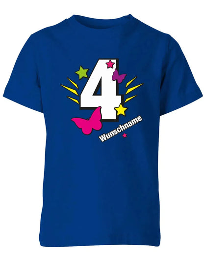 T-Shirt 4 Geburtstag Schmetterlinge und Sterne mit einer großen 4 personalisiert mit Name
