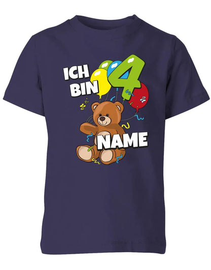 T-Shirt 4 Geburtstag ich bin 4 Teddybär mit 4 Luftballons und Name
