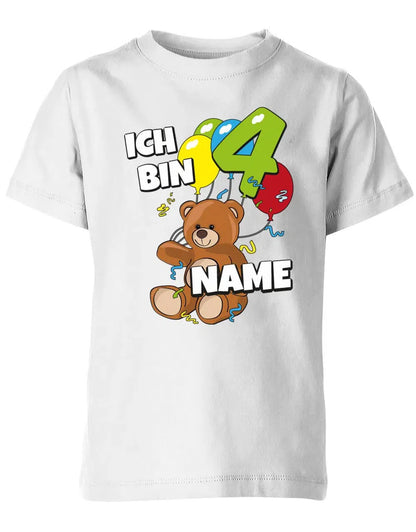T-Shirt 4 Geburtstag ich bin 4 Teddybär mit 4 Luftballons und Name