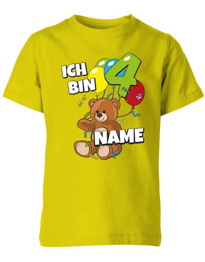 T-Shirt 4 Geburtstag ich bin 4 Teddybär mit 4 Luftballons und Name
