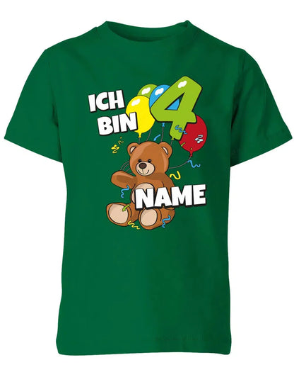 T-Shirt 4 Geburtstag ich bin 4 Teddybär mit 4 Luftballons und Name