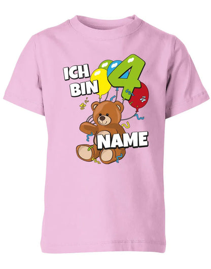 T-Shirt 4 Geburtstag ich bin 4 Teddybär mit 4 Luftballons und Name
