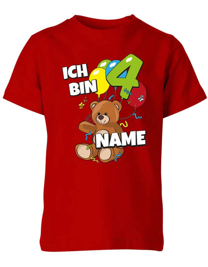 T-Shirt 4 Geburtstag ich bin 4 Teddybär mit 4 Luftballons und Name