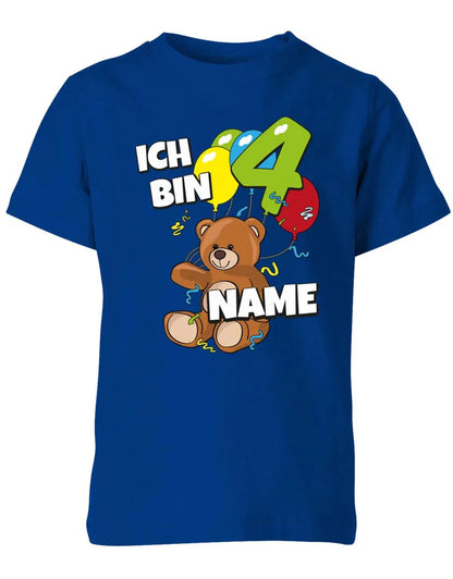 T-Shirt 4 Geburtstag ich bin 4 Teddybär mit 4 Luftballons und Name