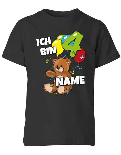 T-Shirt 4 Geburtstag ich bin 4 Teddybär mit 4 Luftballons und Name