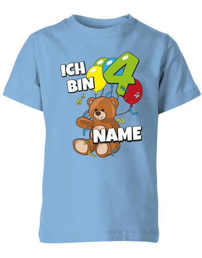 T-Shirt 4 Geburtstag ich bin 4 Teddybär mit 4 Luftballons und Name