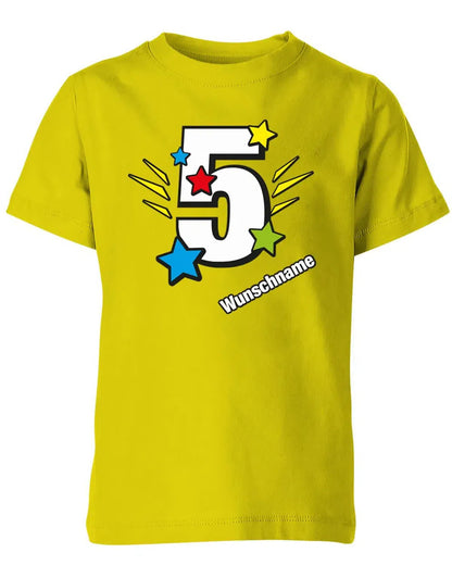 T-Shirt 5 Geburtstag Bunte Sterne mit einer großen 5 personalisiert mit Name