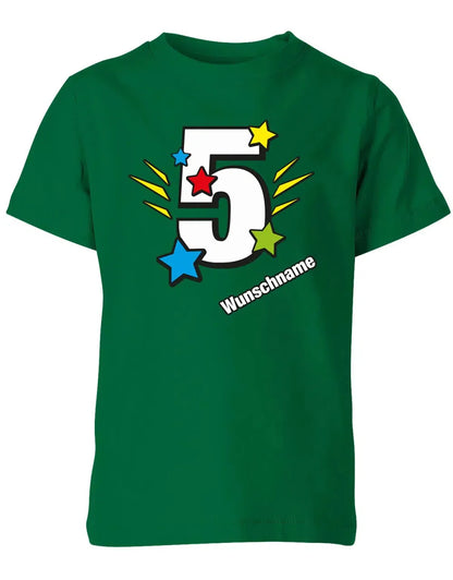 T-Shirt 5 Geburtstag Bunte Sterne mit einer großen 5 personalisiert mit Name