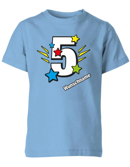 T-Shirt 5 Geburtstag Bunte Sterne mit einer großen 5 personalisiert mit Name