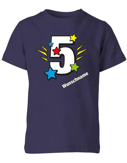 T-Shirt 5 Geburtstag Bunte Sterne mit einer großen 5 personalisiert mit Name