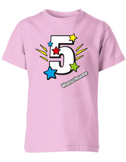 T-Shirt 5 Geburtstag Bunte Sterne mit einer großen 5 personalisiert mit Name