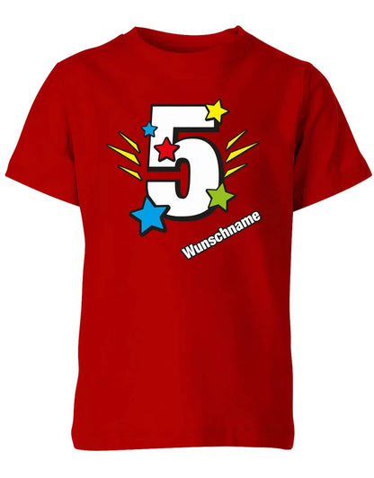 T-Shirt 5 Geburtstag Bunte Sterne mit einer großen 5 personalisiert mit Name