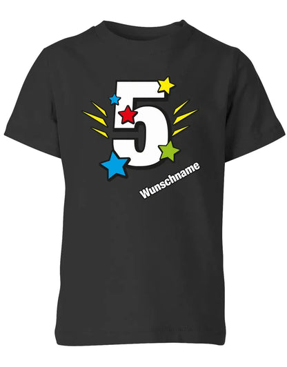 T-Shirt 5 Geburtstag Bunte Sterne mit einer großen 5 personalisiert mit Name