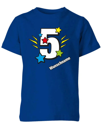 T-Shirt 5 Geburtstag Bunte Sterne mit einer großen 5 personalisiert mit Name