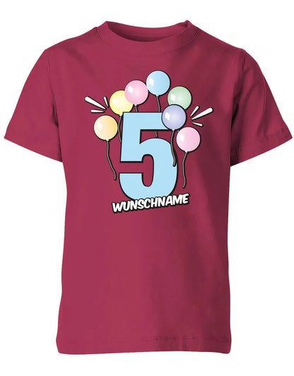 T-Shirt 5 Geburtstag Pastell Luftballons personalisiert mit Name für Junge und Mädchen