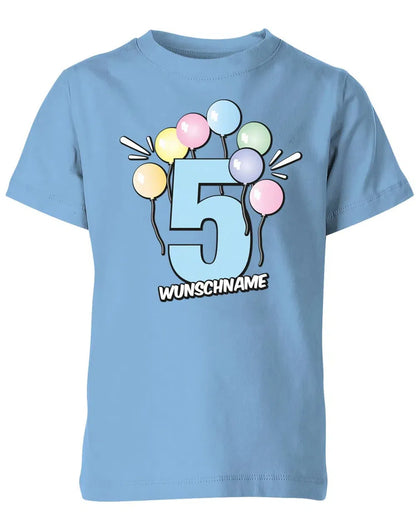 T-Shirt 5 Geburtstag Pastell Luftballons personalisiert mit Name für Junge und Mädchen