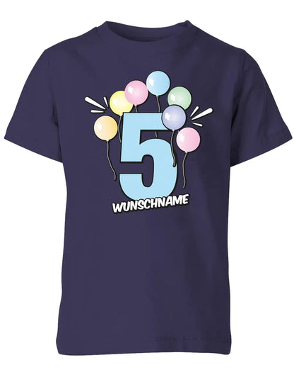 T-Shirt 5 Geburtstag Pastell Luftballons personalisiert mit Name für Junge und Mädchen